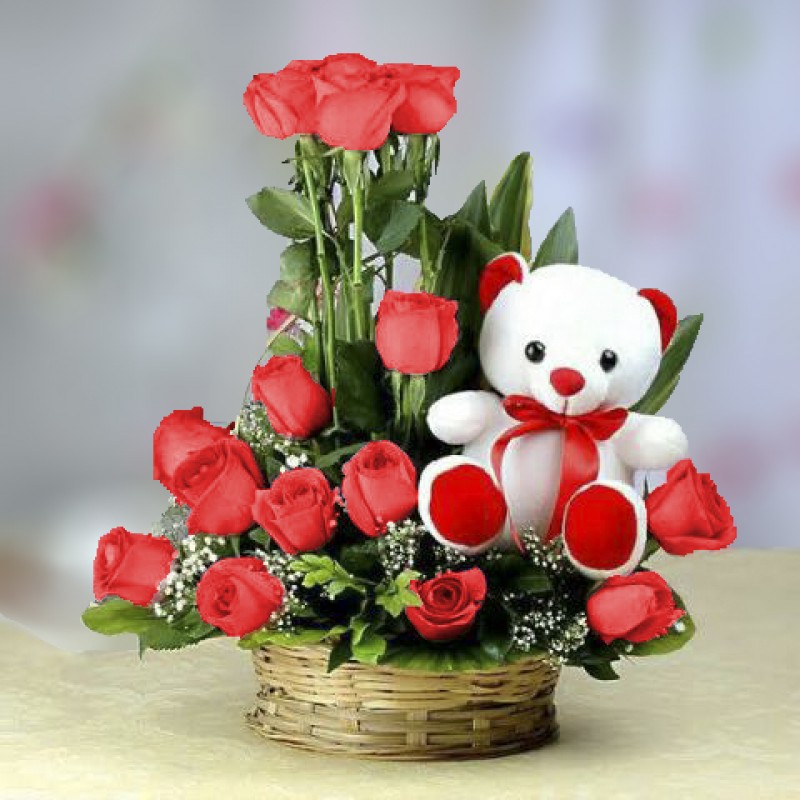Red Roses Teddy With Basket
